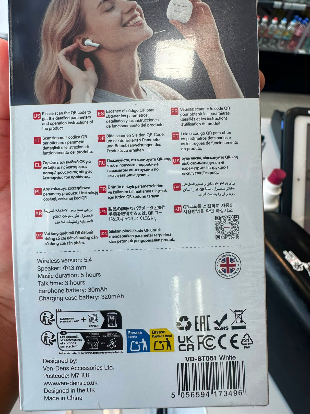 Ven-Dens VD-BT051 True Wireless Earbuds White