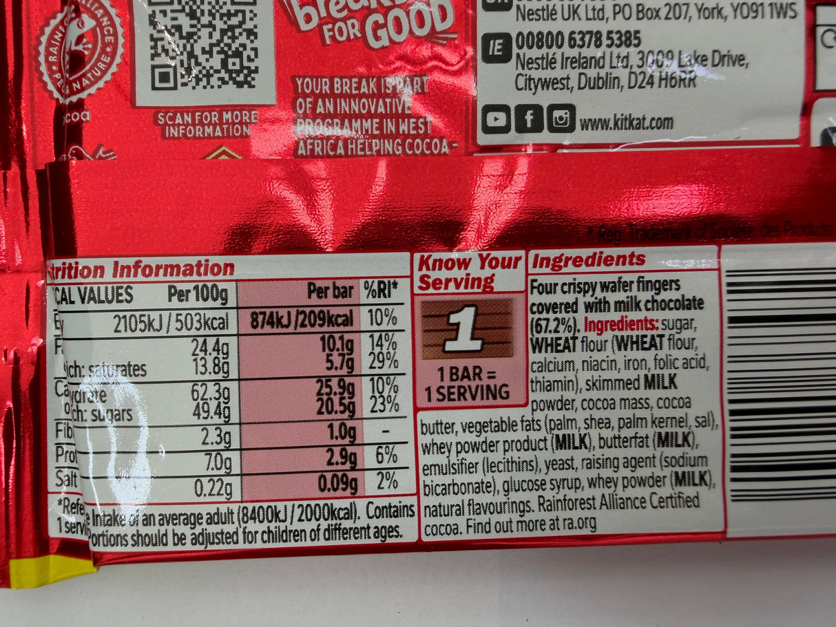KitKat 4 Finger Milk Chocolate Bar 41.5g