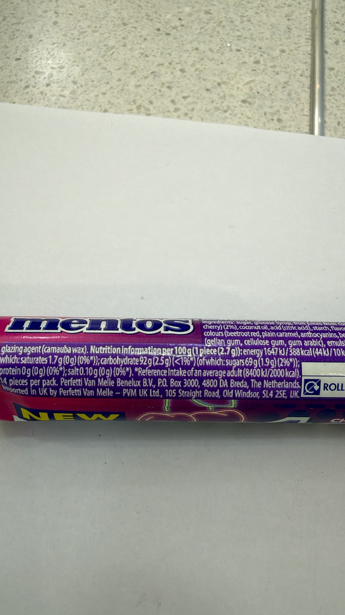 Mentos Cherry Blueberry Raspberry Chewy Sweets Roll 37.5g
