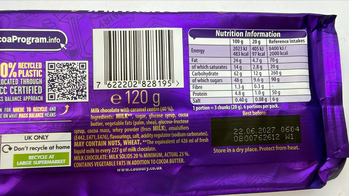 Cadbury Dairy Milk Caramel Chocolate Bar 120g