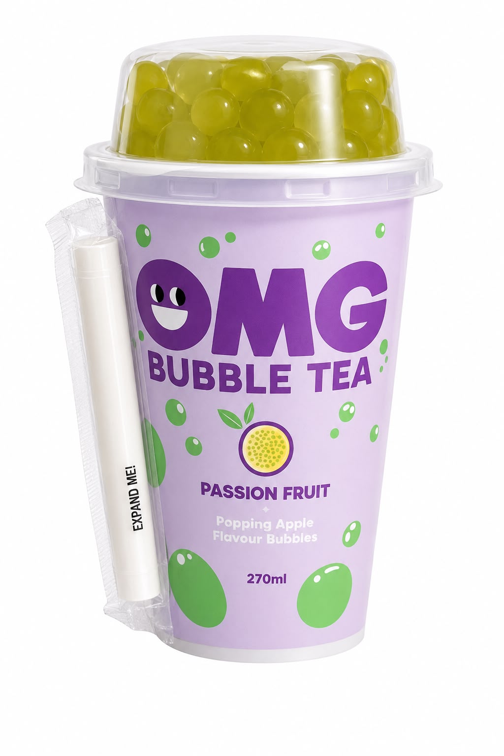 OMG Bubble Tea Passion Fruit with Popping Apple Bubbles 270ml | Asian Grocery UK
