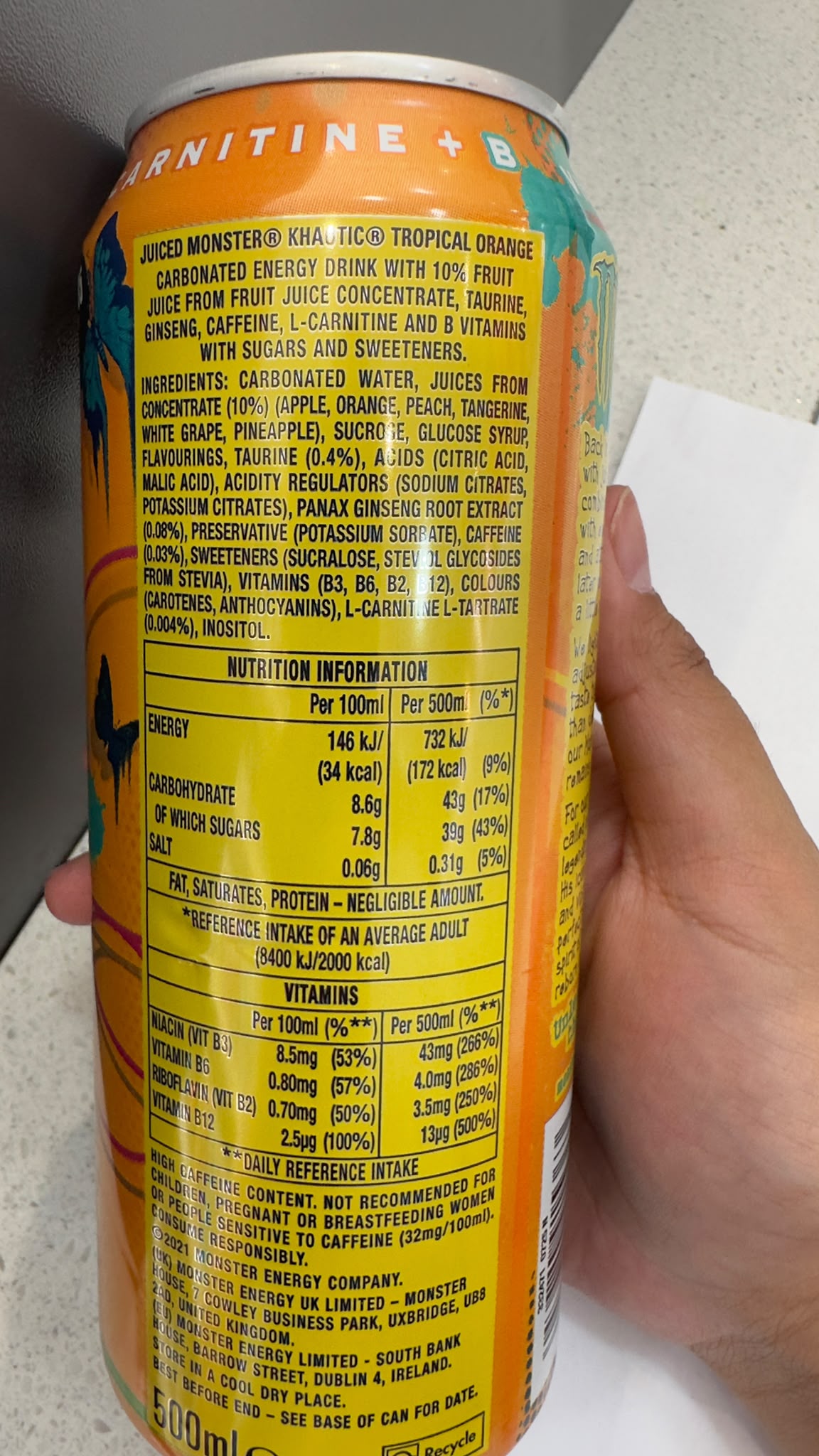 Monster Juiced Khaotic Tropical Orange Energy Drink 500ml | Asian Grocery UK