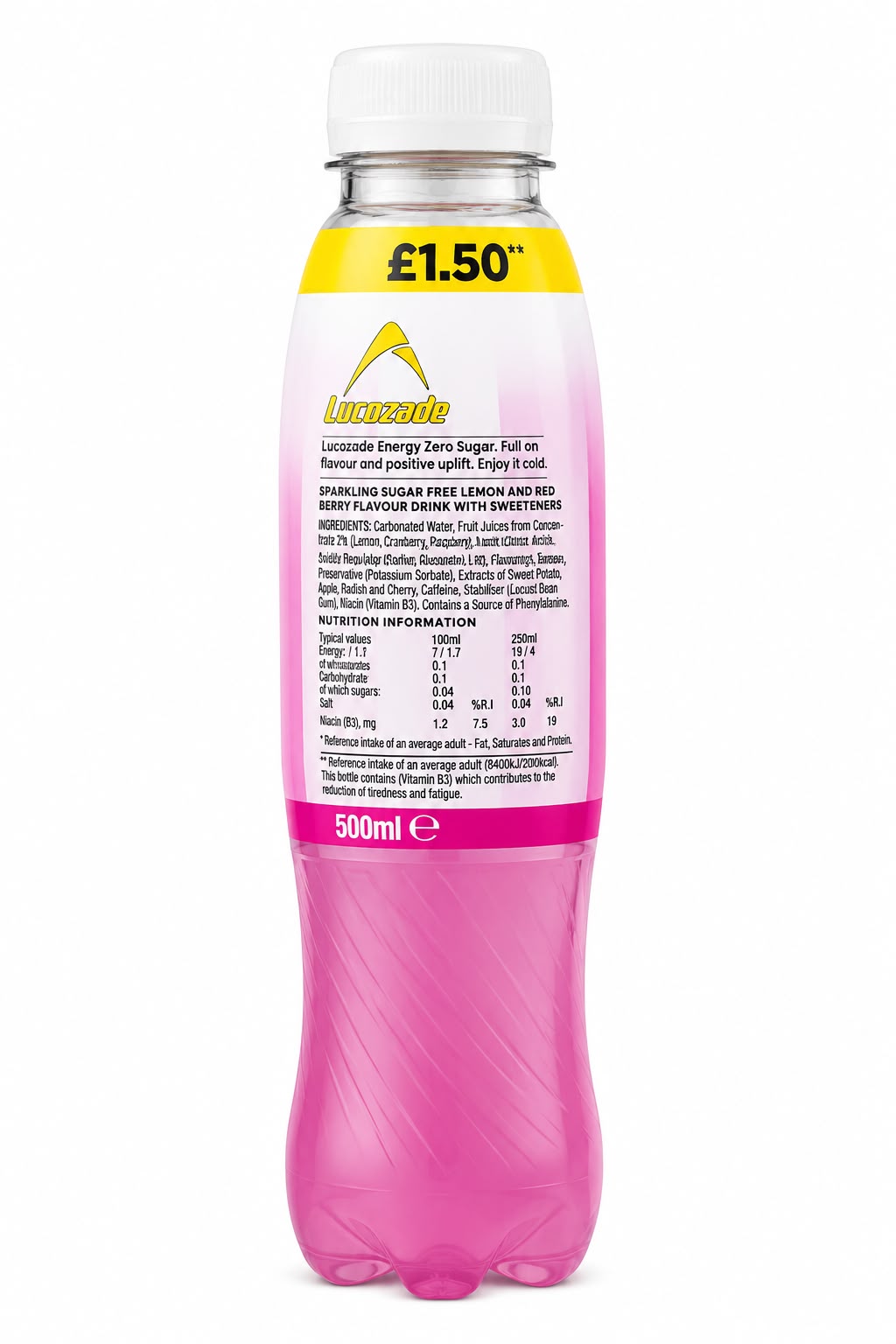 Lucozade Energy Zero Sugar Pink Lemonade 500ml | Asian Grocery UK