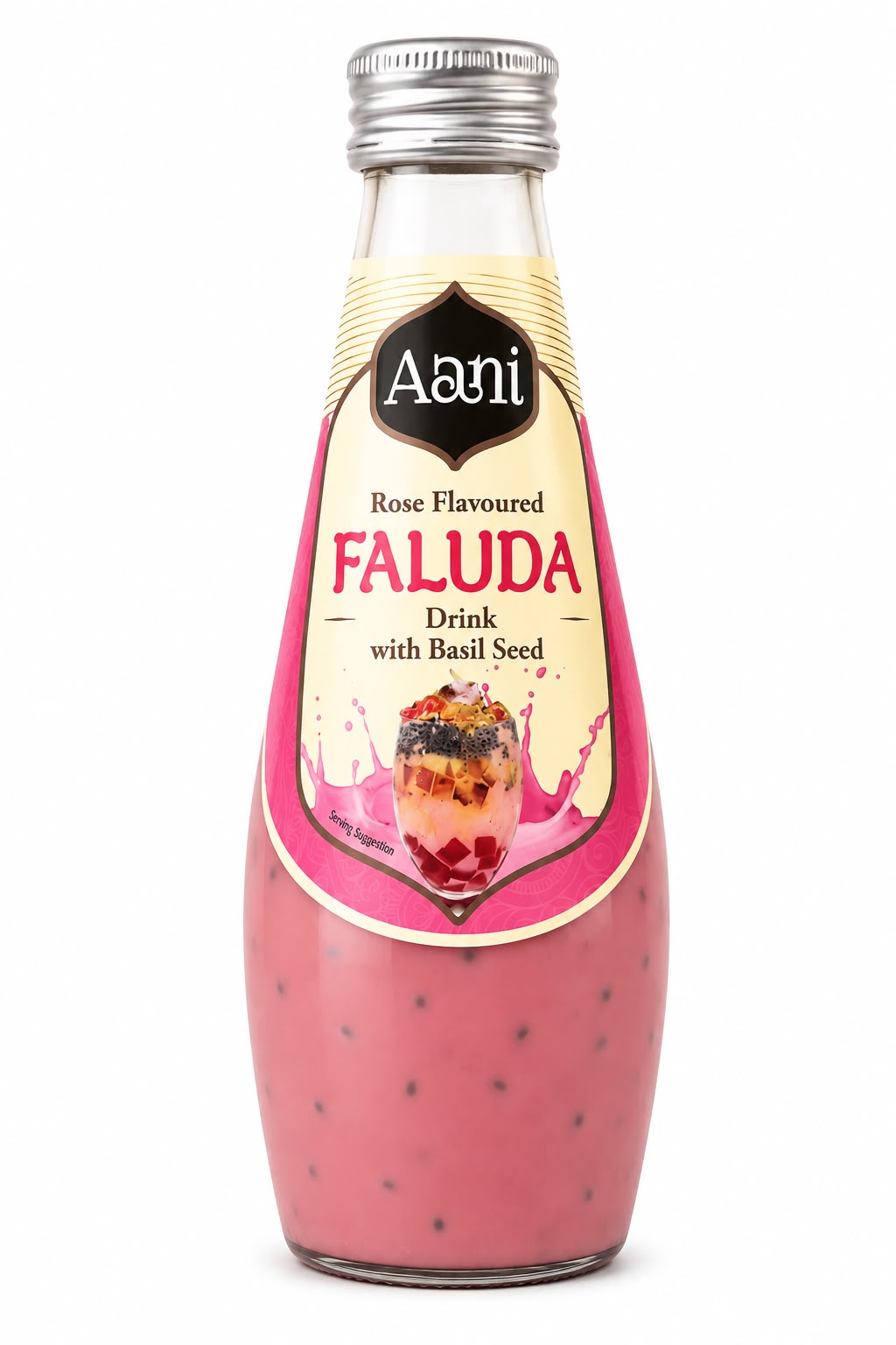 Aani Rose Flavoured Faluda Drink with Basil Seed 290ml | Asian Grocery UK