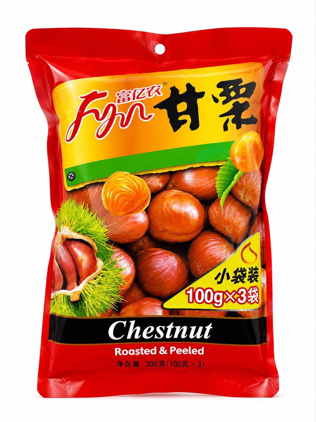 Fu Yi Nong Roasted and Peeled Chestnuts 300g (100g x 3)
