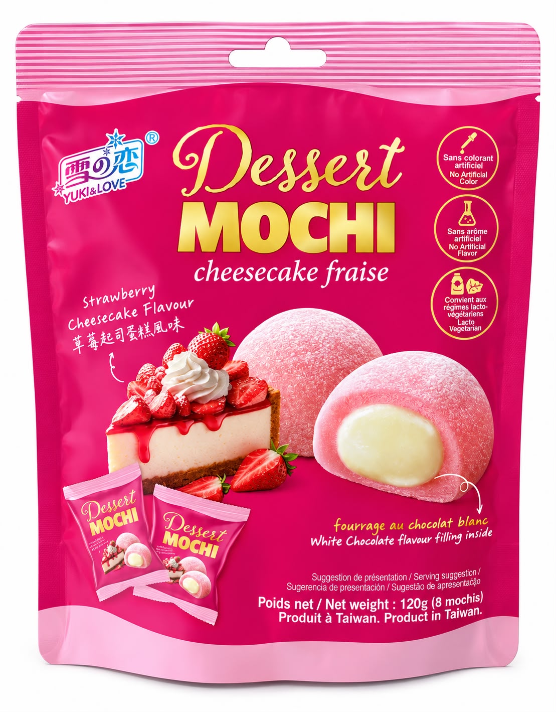 Yuki & Love Strawberry Cheesecake Dessert Mochi 120g (8 Pieces)