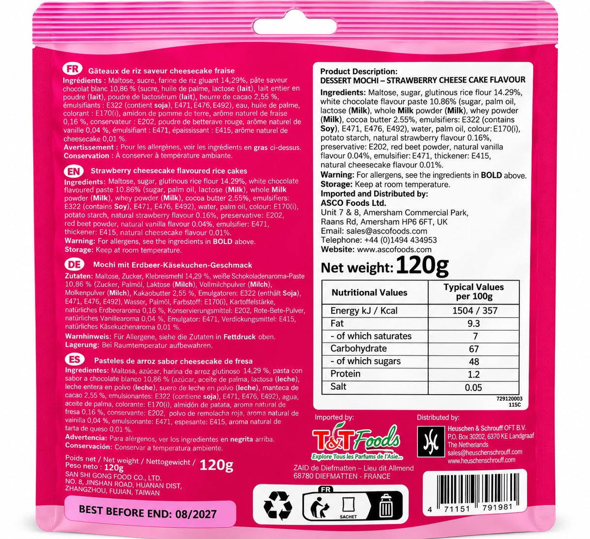 Yuki & Love Strawberry Cheesecake Dessert Mochi 120g (8 Pieces)