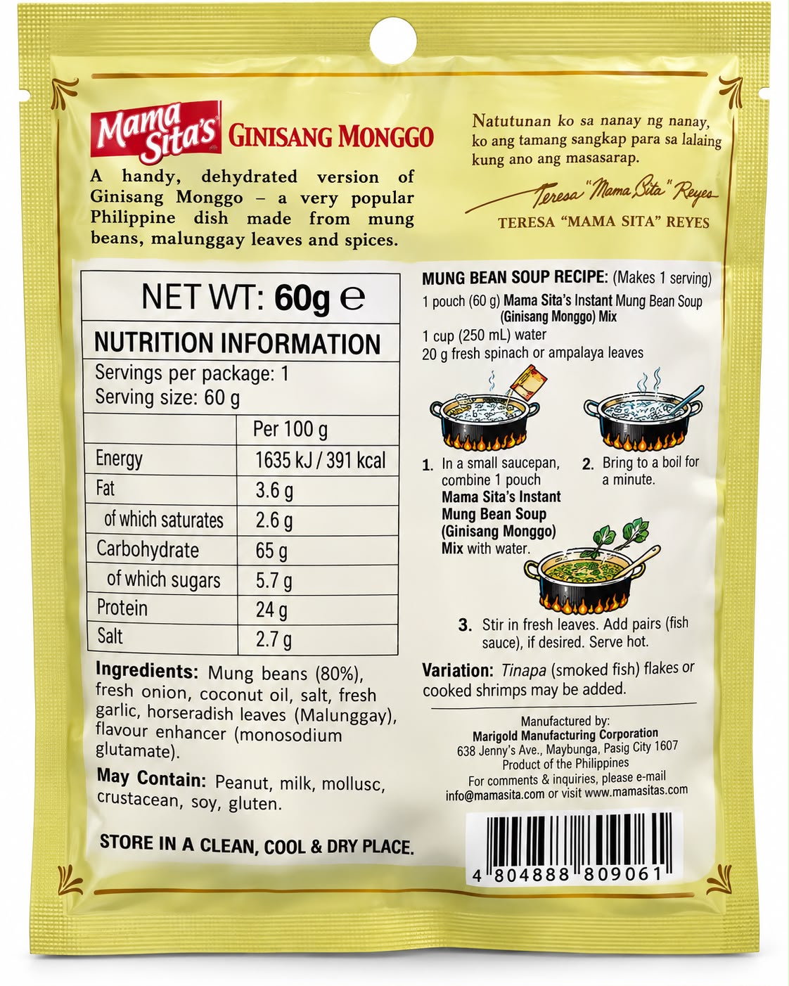 Mama Sita's Ginisang Monggo Instant Mung Bean Soup Mix 60g