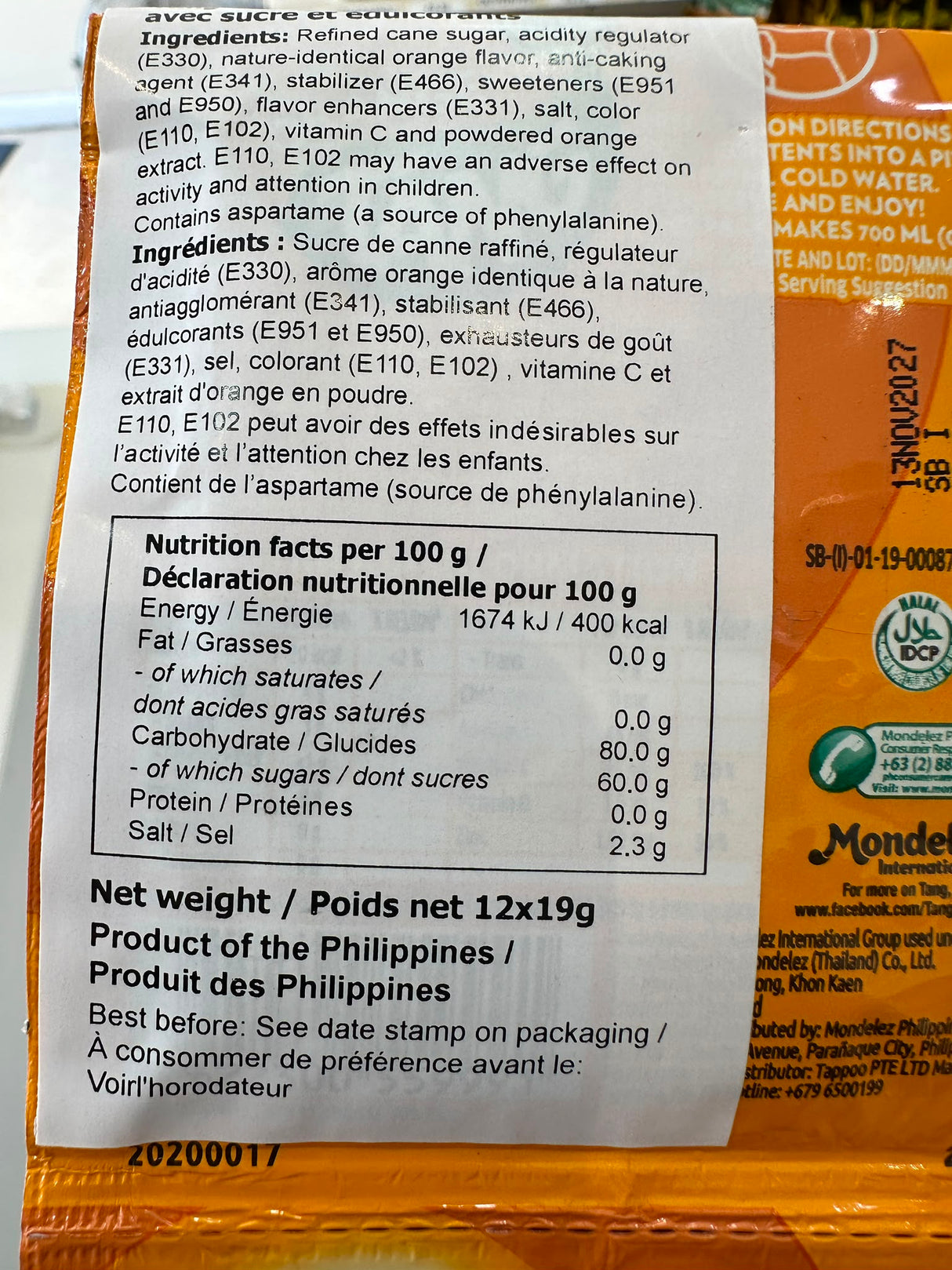 Tang Orange Powdered Drink 20g
