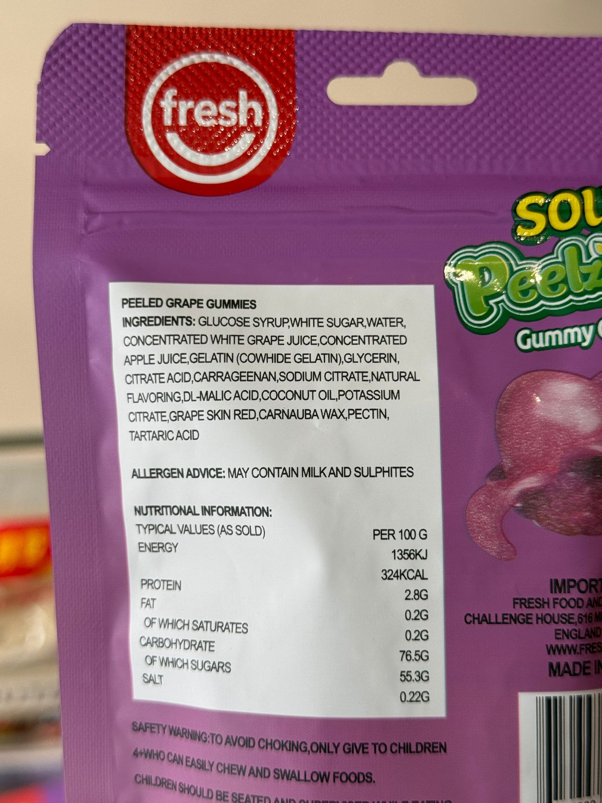 Fresh Sour PeelzZup Gummy Grape 65g