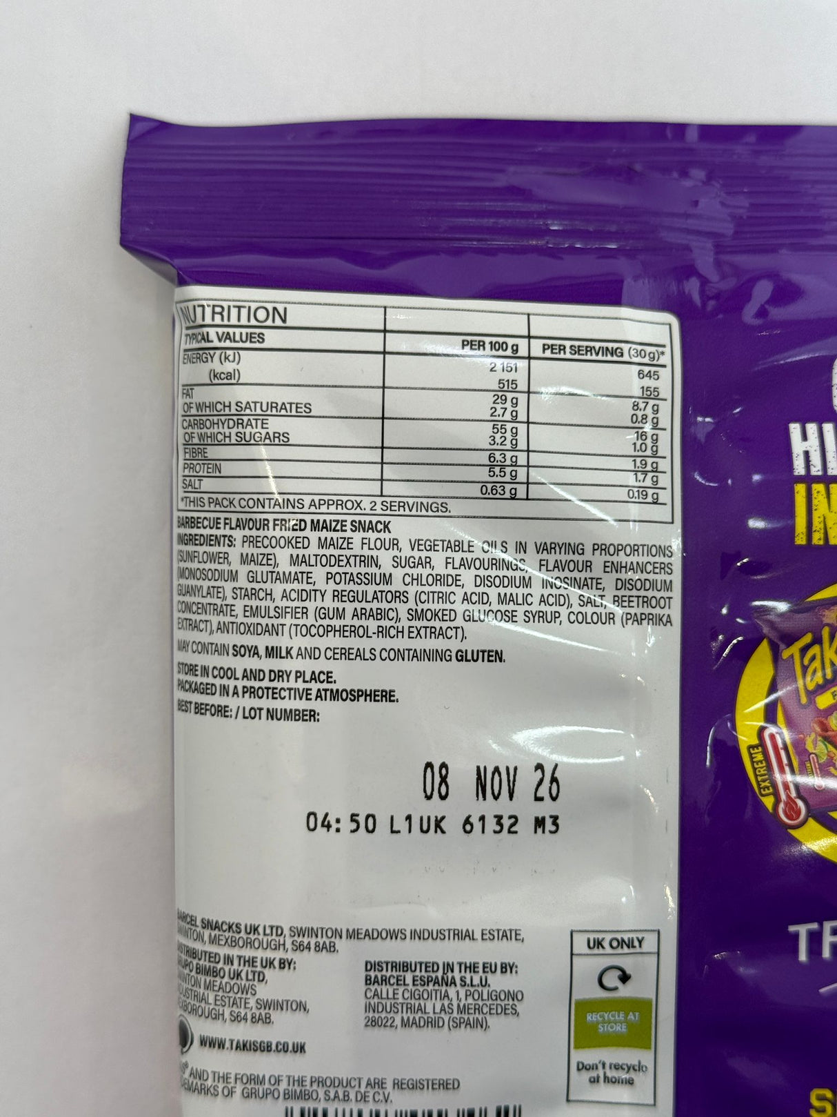 Takis Smokin' BBQ Flavour Fried Maize Snack 55g