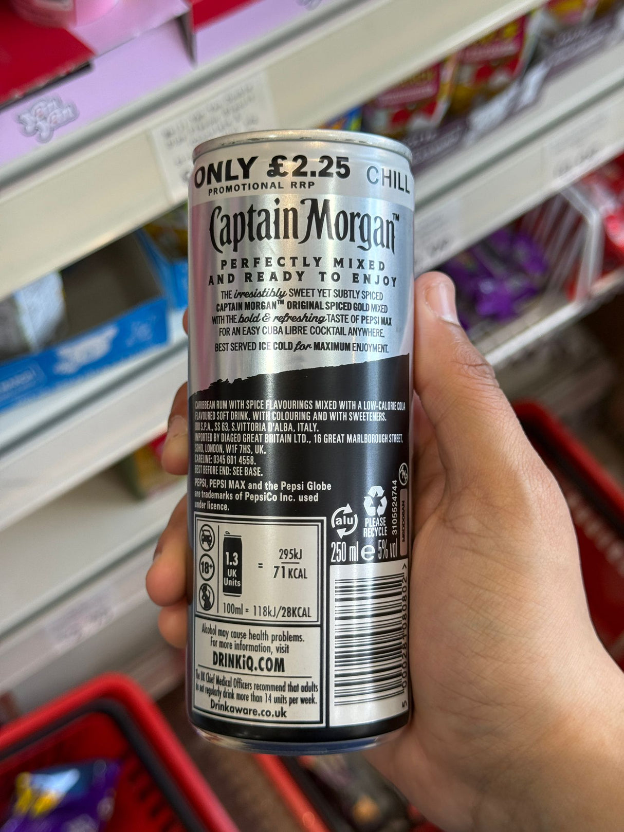 Captain Morgan Original Spiced Gold & Pepsi Max 250ml Can