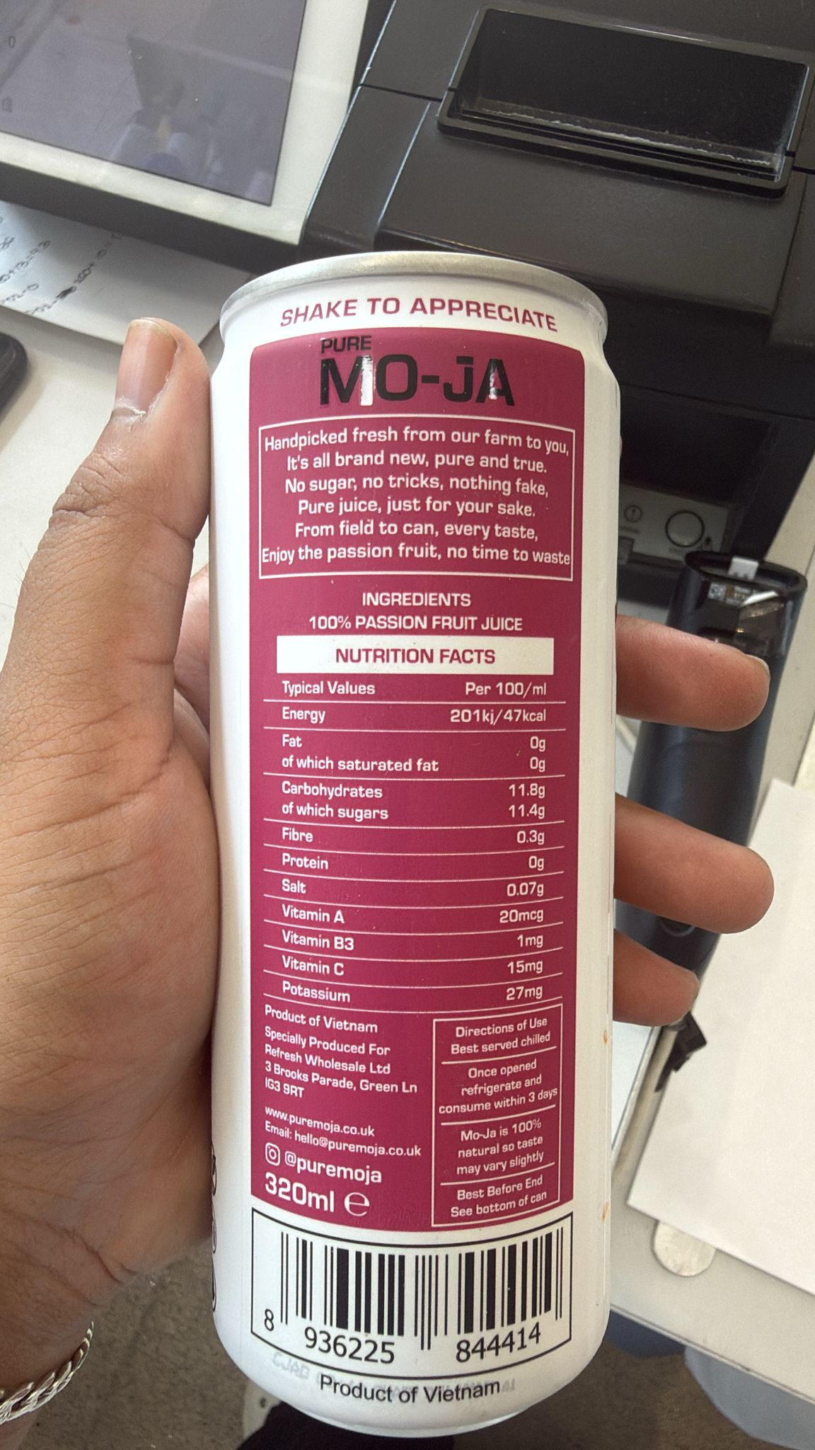 Pure Mo-Ja 100% Passion Fruit Juice 320ml
