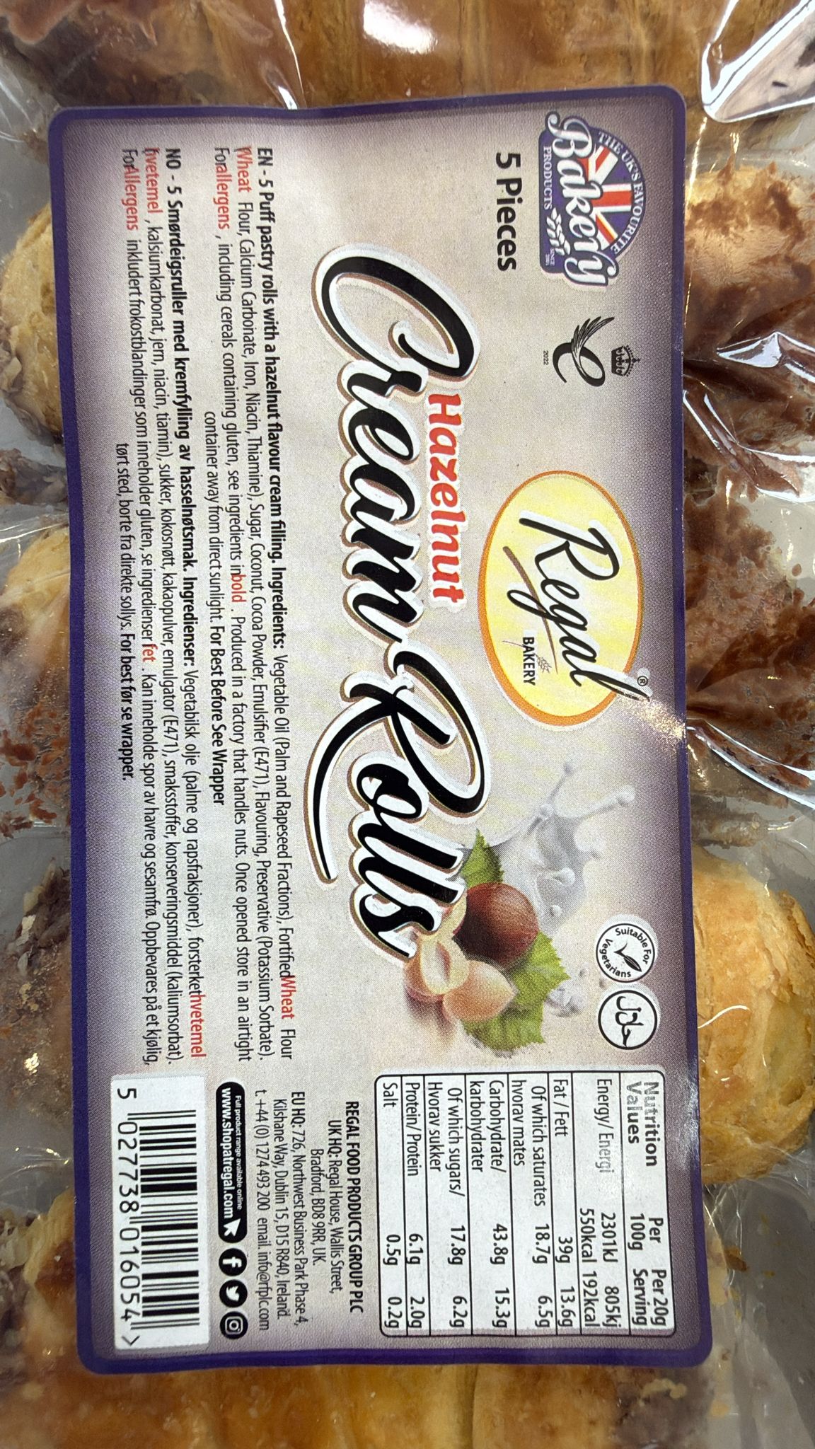 Regal Bakery Hazelnut Cream Rolls 5 Pack