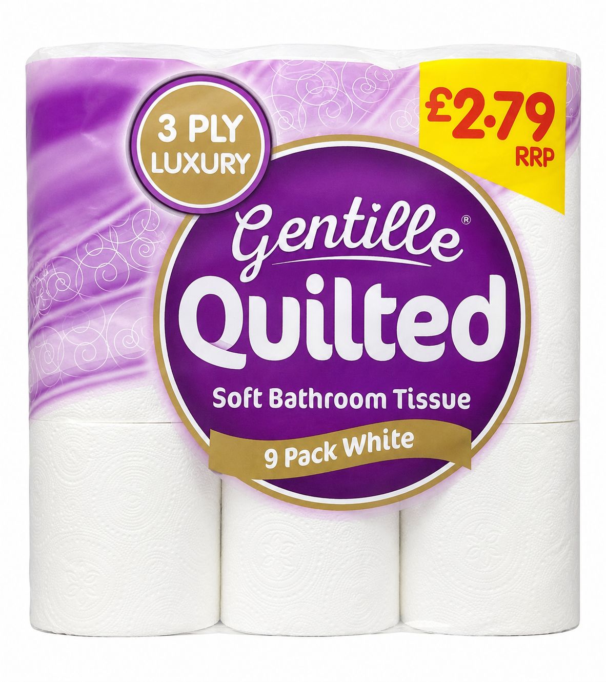 Gentille Quilted Soft Bathroom Tissue 3 Ply 9 Pack White