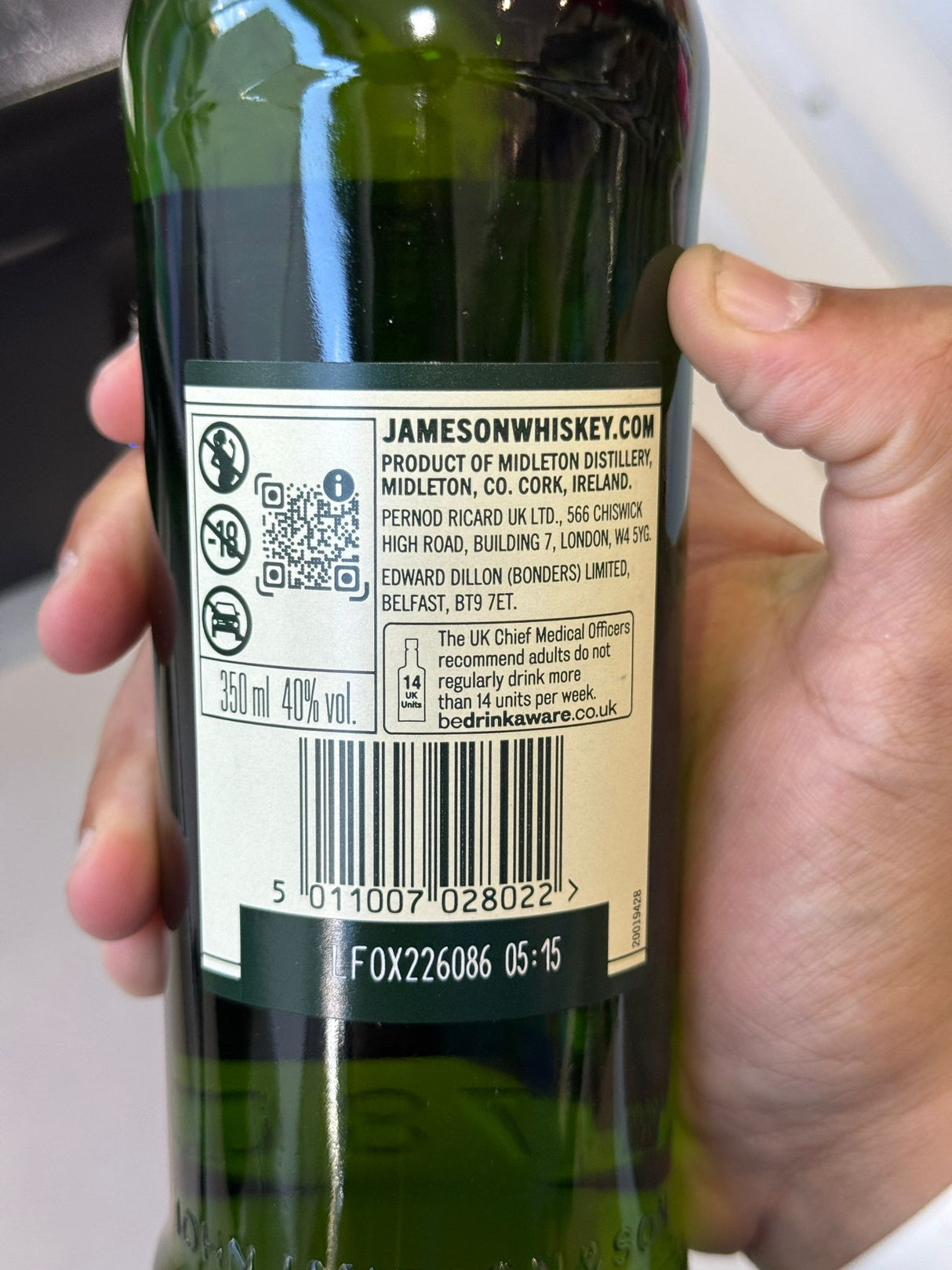 Jameson Triple Distilled Irish Whiskey 350ml front label | Asian Grocery UK