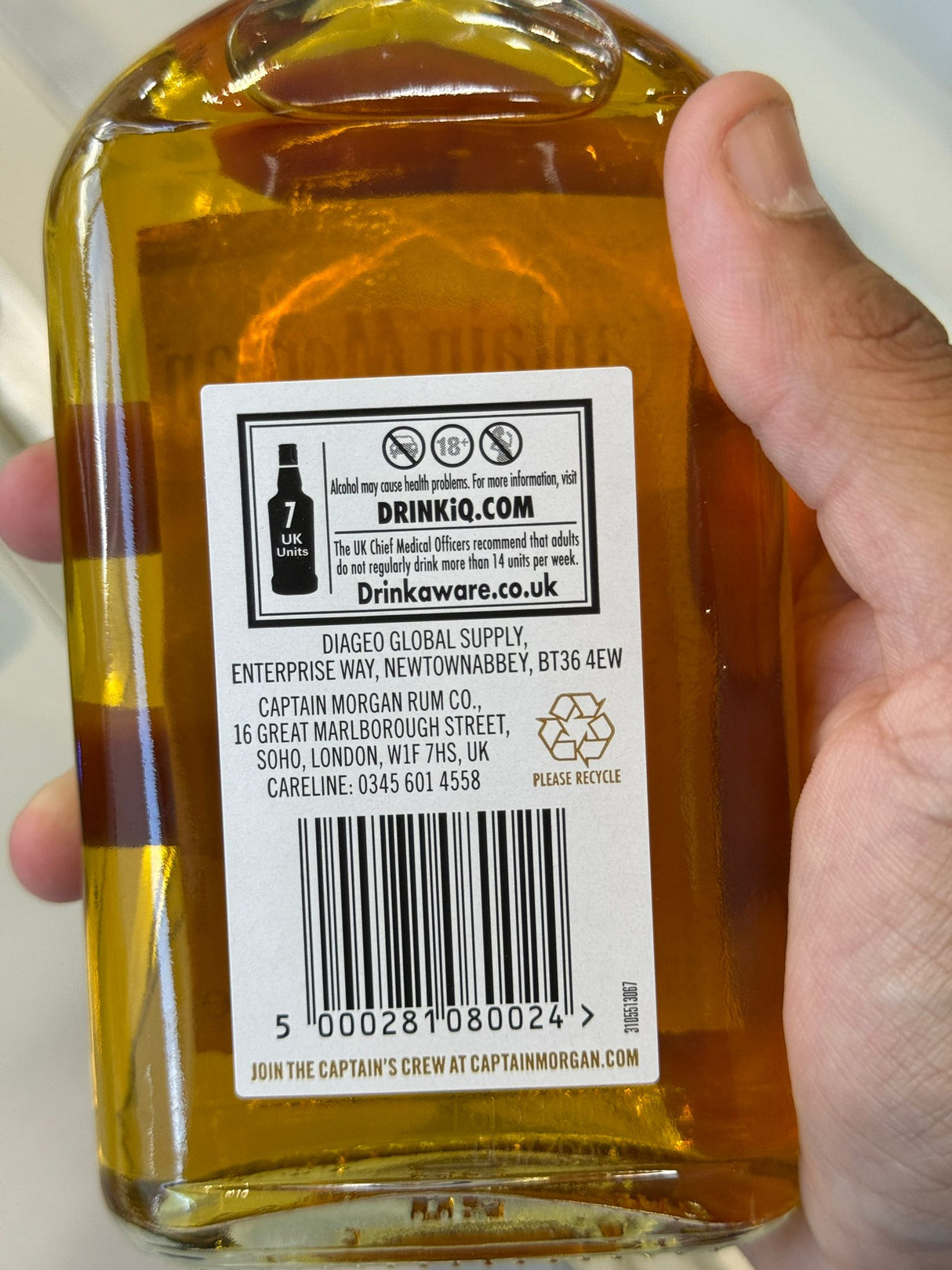 Captain Morgan Original Spiced Gold Rum 20cl front label | Asian Grocery UK
