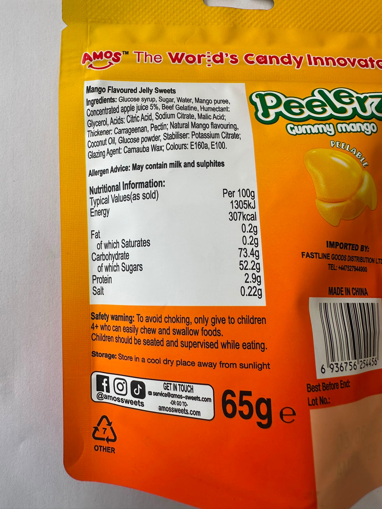 Amos Peelerz Gummy Mango peelable sweets bag | Asian Grocery UK