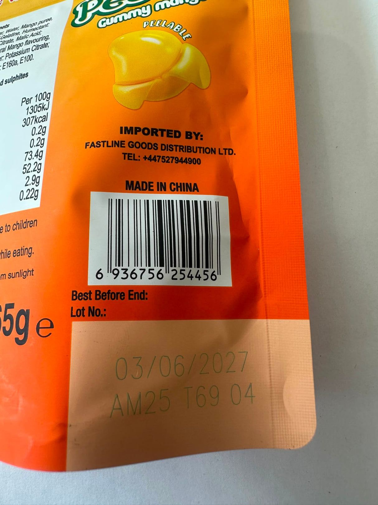Amos Peelerz Gummy Mango 65g front pack | Asian Grocery UK