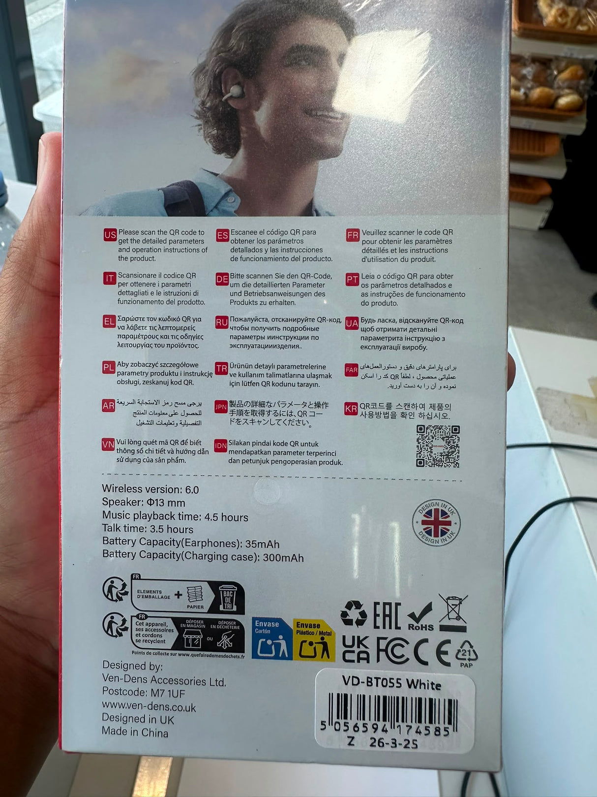 Ven-Dens VD-BT055 True Wireless Earbuds White