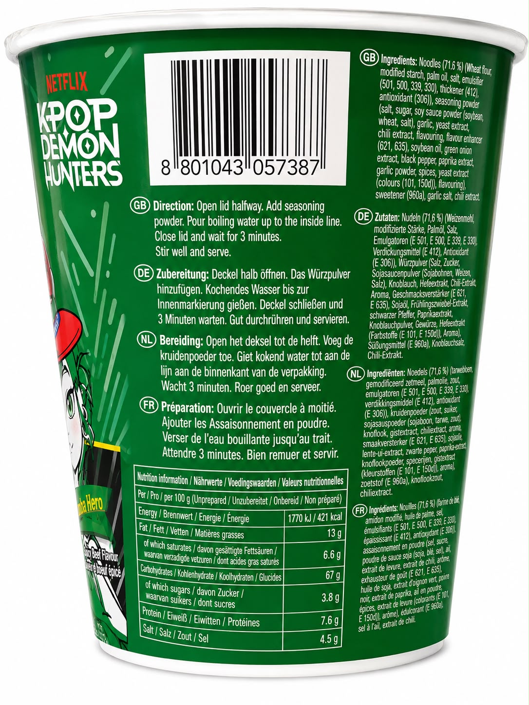 Nongshim Shin Ramyun Burger Hero nutrition and barcode | Asian Grocery UK