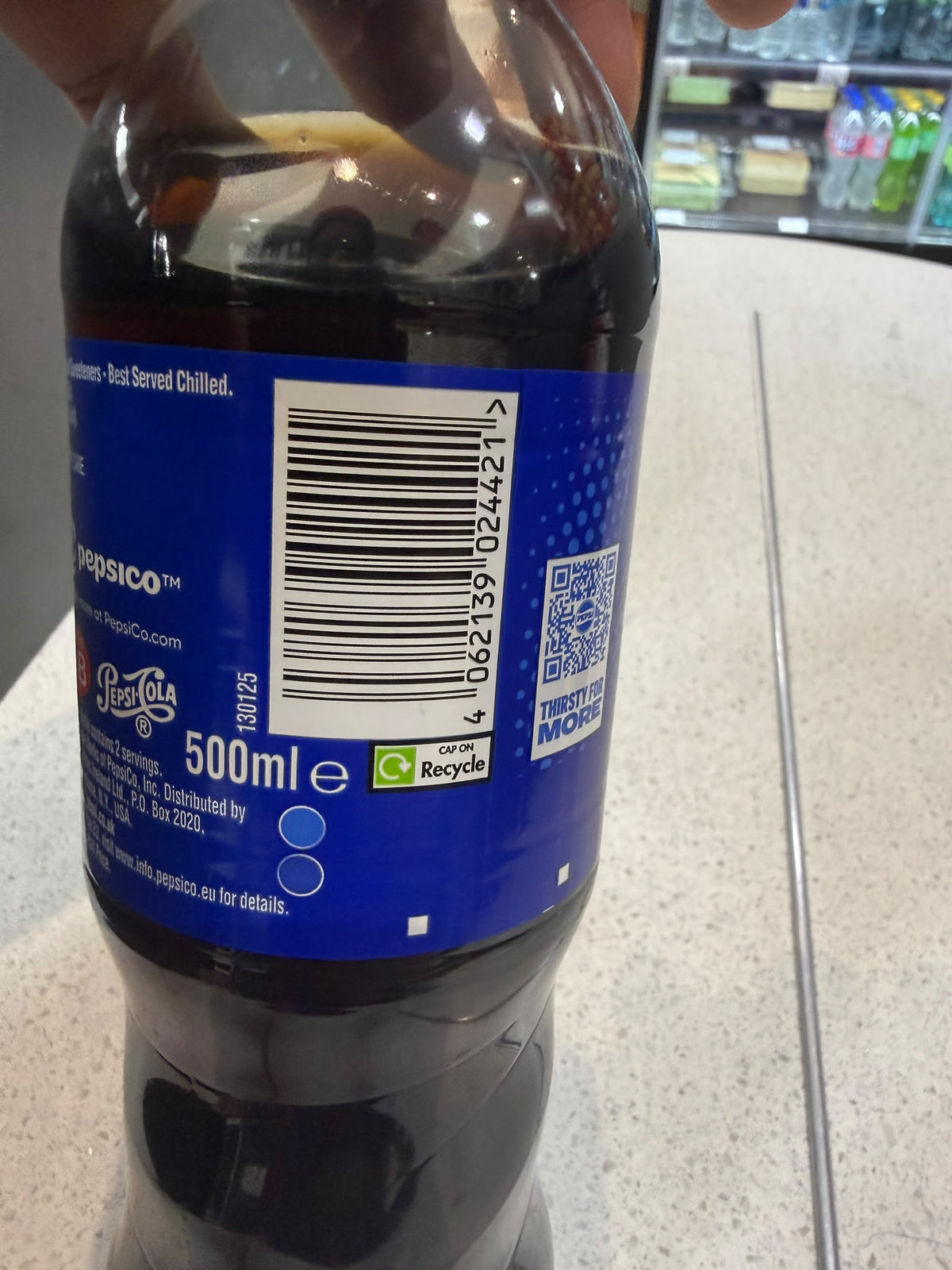 Pepsi Cola Original 500ml bottle barcode and recycling label | Asian Grocery UK