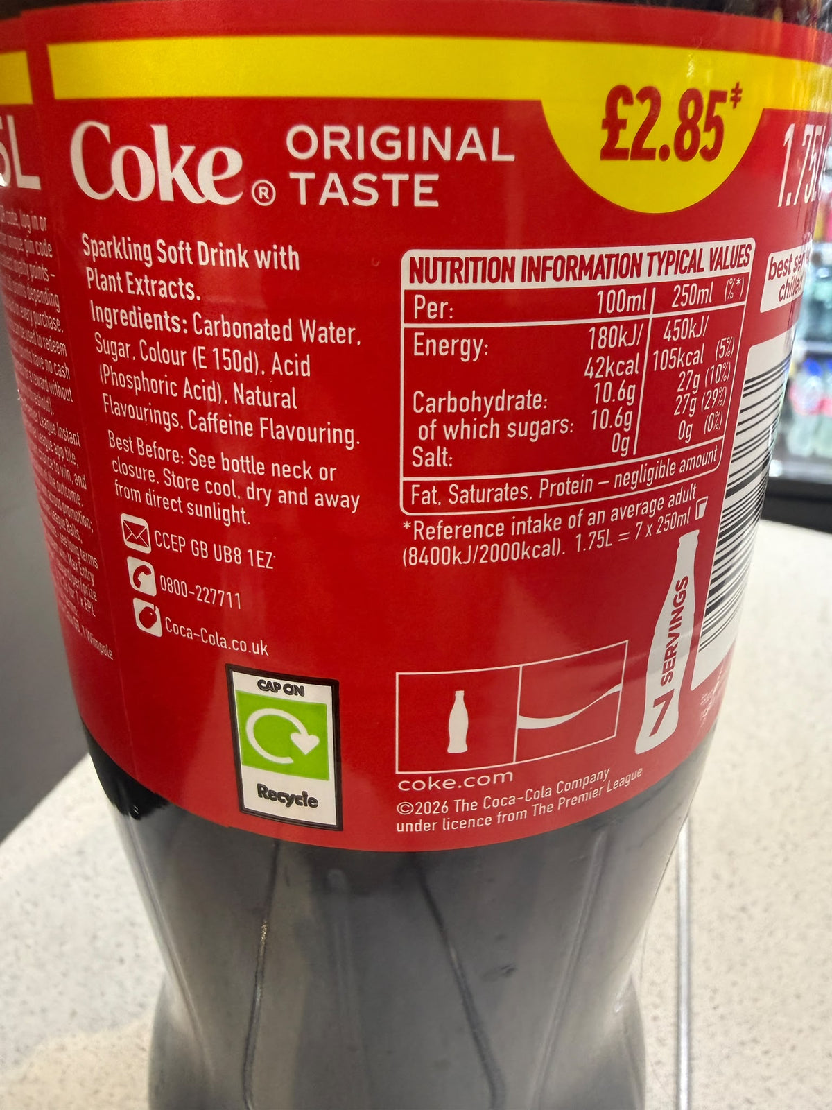 Coca-Cola Original Taste 1.75L bottle barcode and nutrition information | Asian Grocery UK