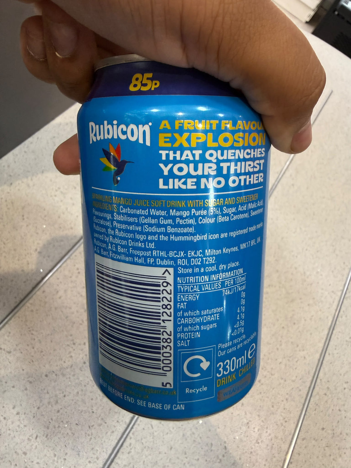 Rubicon Sparkling Mango 330ml ingredients and nutrition label | Asian Grocery UK