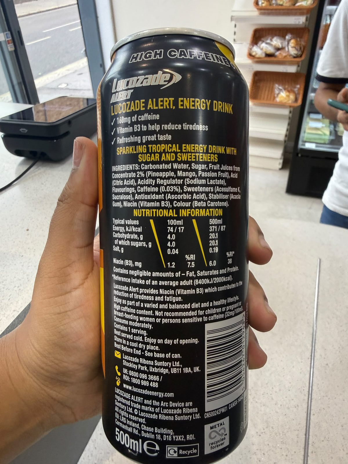 Lucozade Alert Tropical Burst 500ml energy drink front of can | Asian Grocery UK