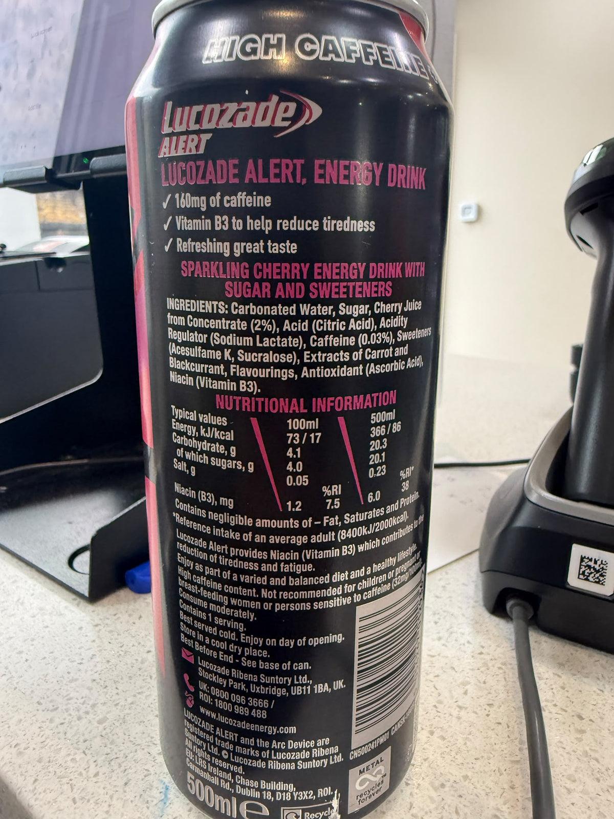Lucozade Alert Cherry Blast 500ml ingredients and nutrition | Asian Grocery UK