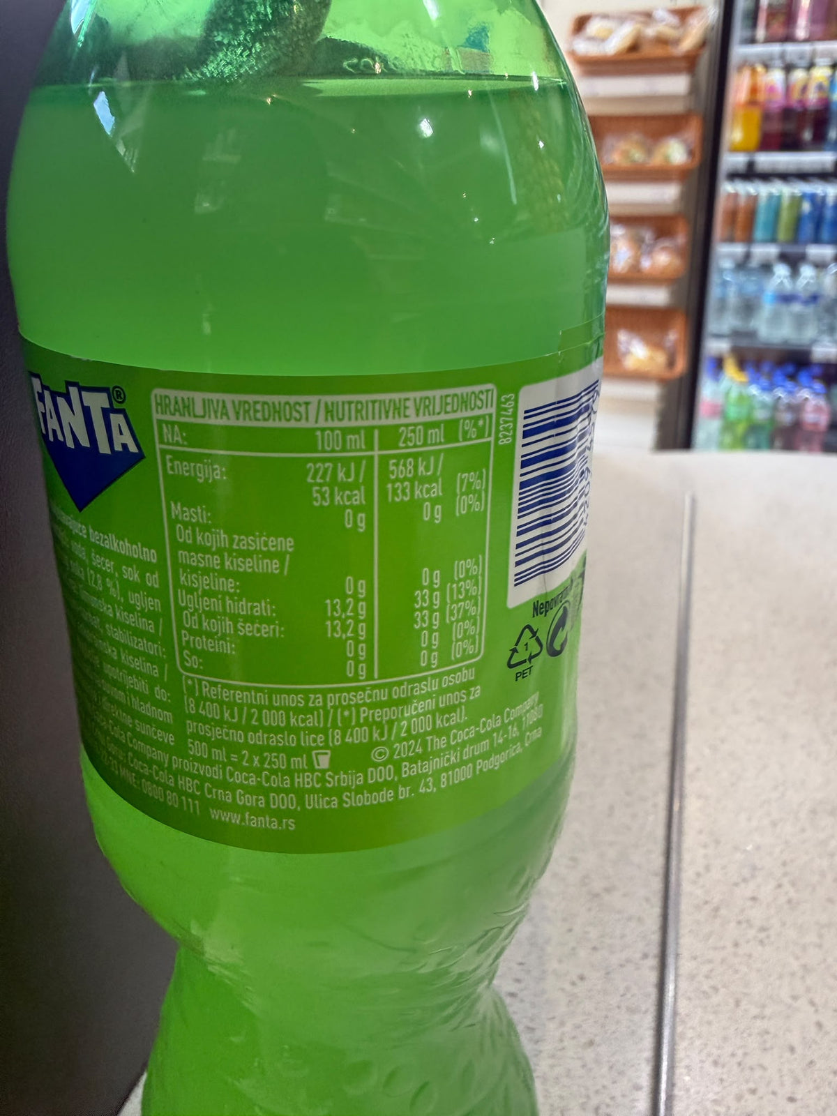 Fanta Tropical 500 ml bottle nutrition panel | Asian Grocery UK