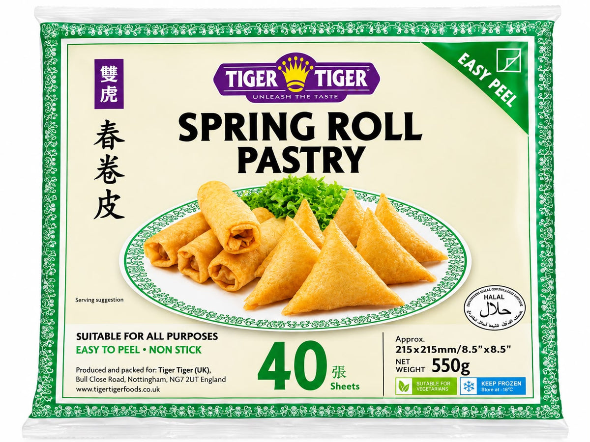 Tiger Tiger Spring Roll Pastry 550g front pack with 40 sheets | Asian Grocery UK