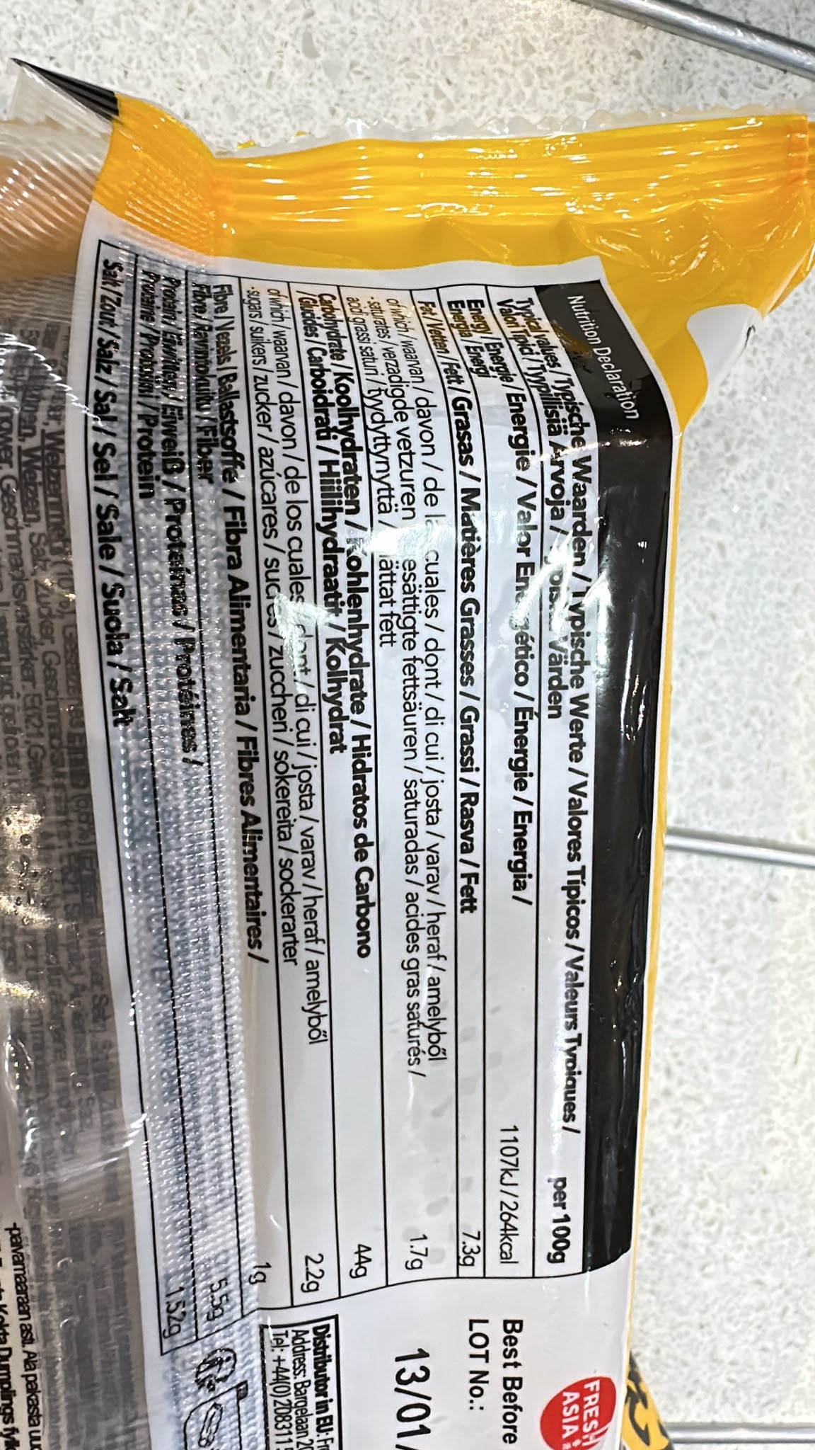 Freshasia Salted Duck Egg Yolk Glutinous Rice Siu Mai nutrition panel | Asian Grocery UK