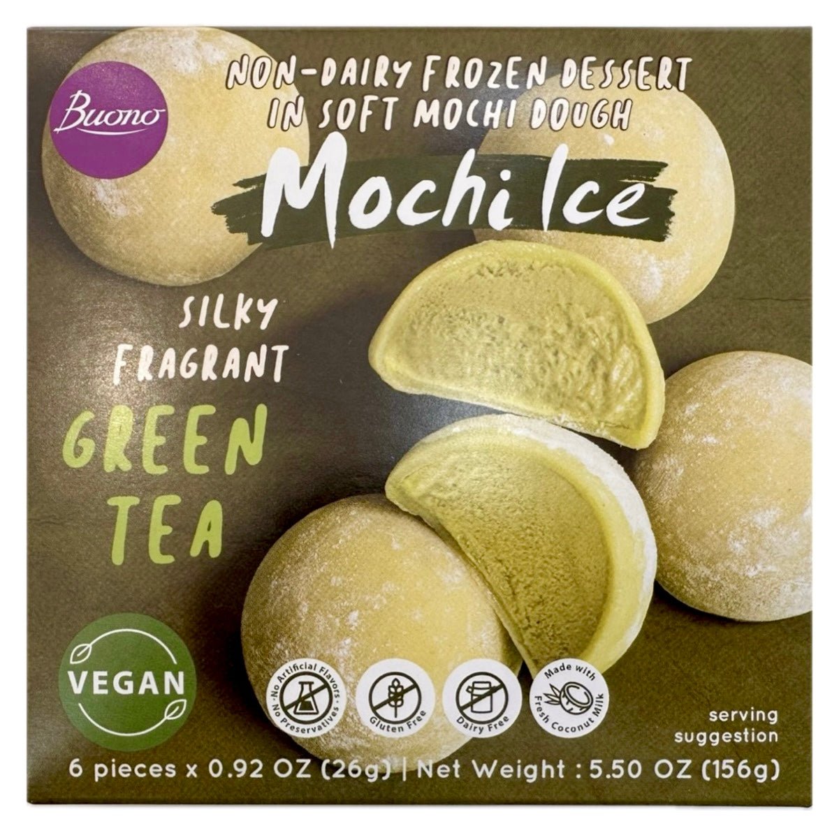Buono Green Tea Mochi Ice Cream (6pc) 156g - Asian Online Superstore UK