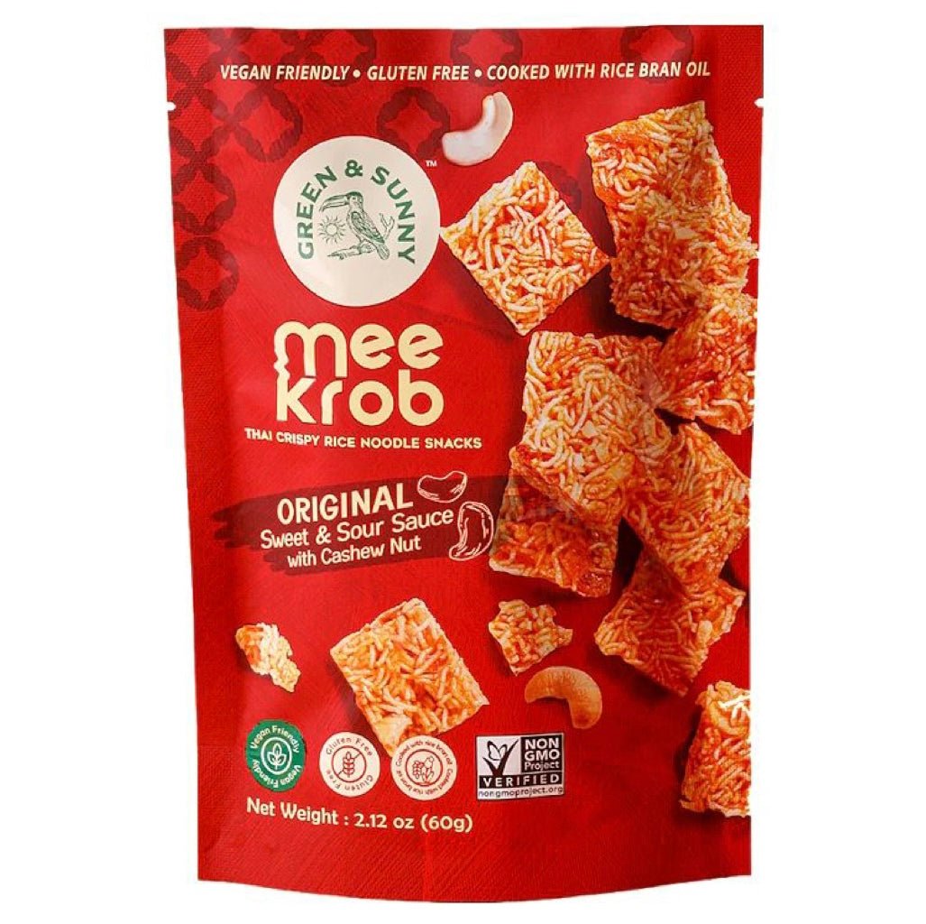 Green & Sunny Brand Mee Krob Thai Crispy Rice Noodle Snack Original Sweet & Sour With Cashew Nuts 60g - Asian Online Superstore UK