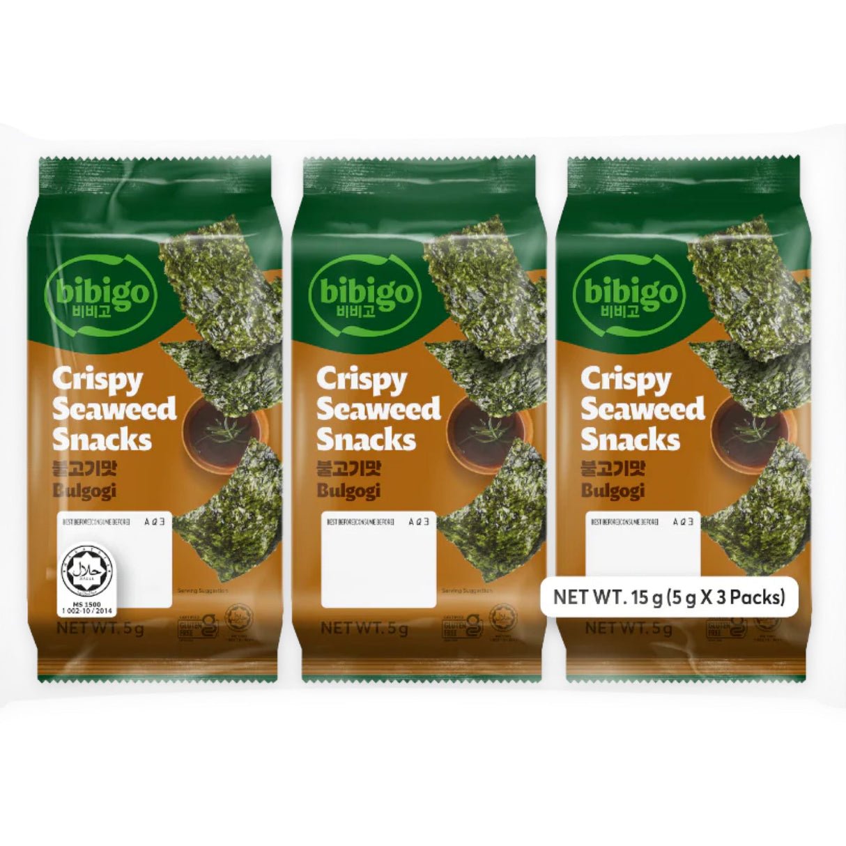 LBibigo Crispy Seaweed Snacks Korean Bulgogi Flavour 3x5g - Asian Online Superstore UK