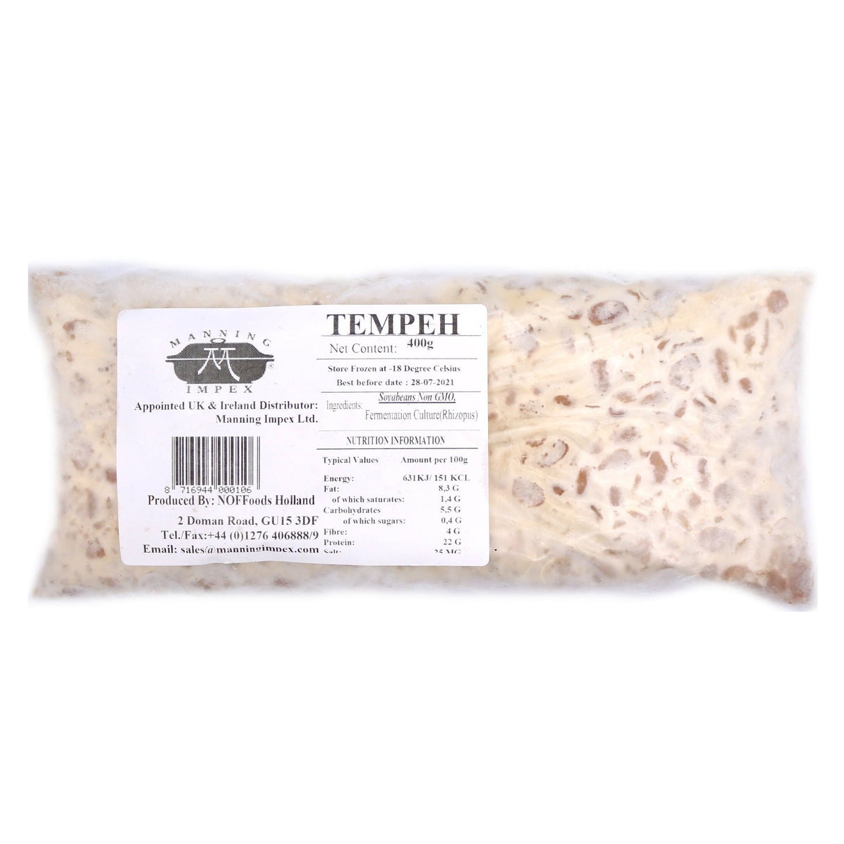 N.O Fresh Frozen Tempeh (Fermented Soya Loaf) 400g - Asian Online Superstore UK