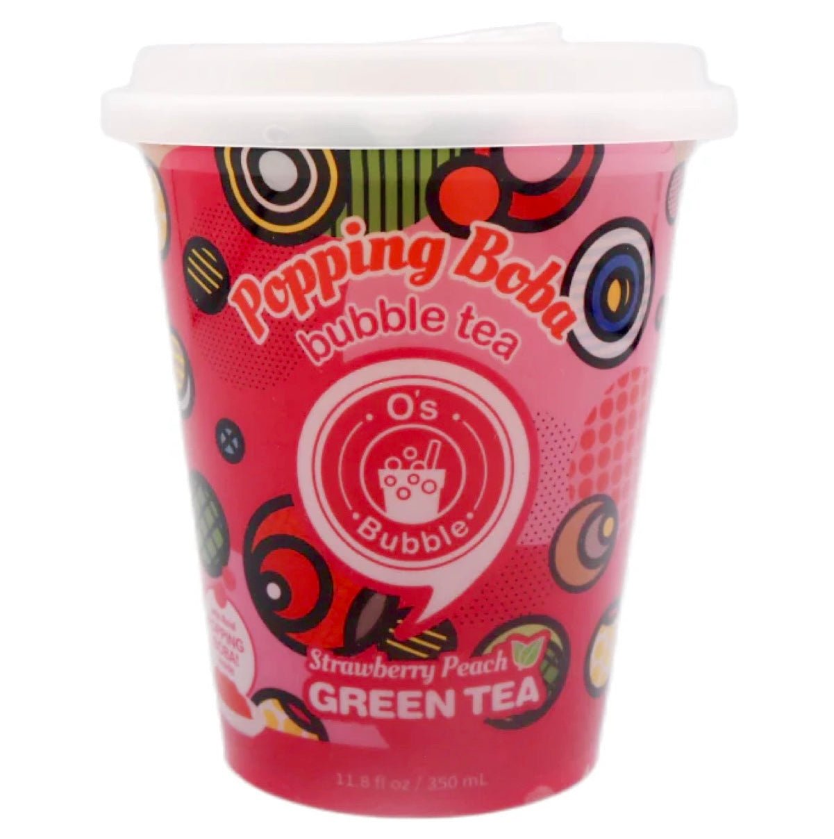 (OB) O’s Popping Boba Bubble Tea Strawberry Peach Green Tea 350ml - Asian Online Superstore UK