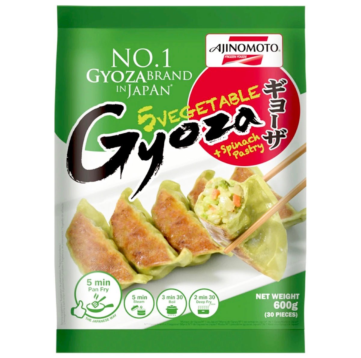 Ajinomoto 5 Vegetable Gyoza + Spinach Pastry (30x20g) 600g - Asian Online Superstore UK