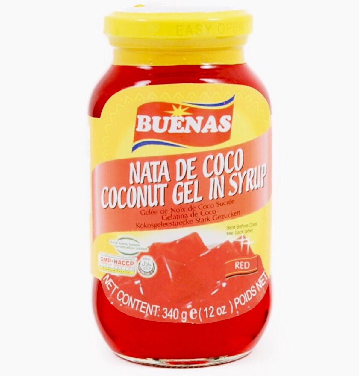 Buenas Red Nata De Coco (Coconut Gel in syrup) 340g - Asian Online Superstore UK
