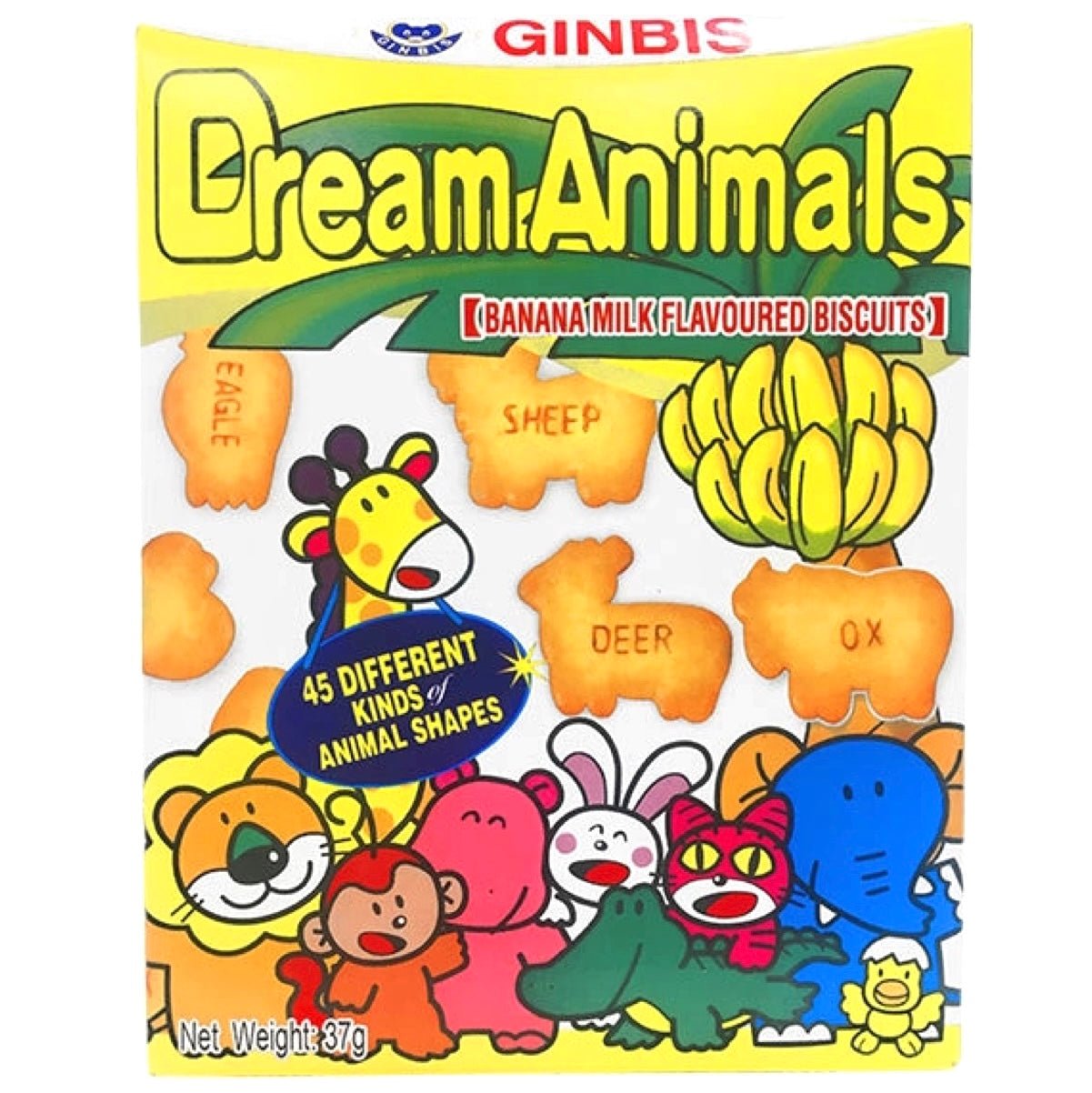 Ginbis Dream Animals Banana Milk Flavoured Biscuits 37g - Asian Online Superstore UK