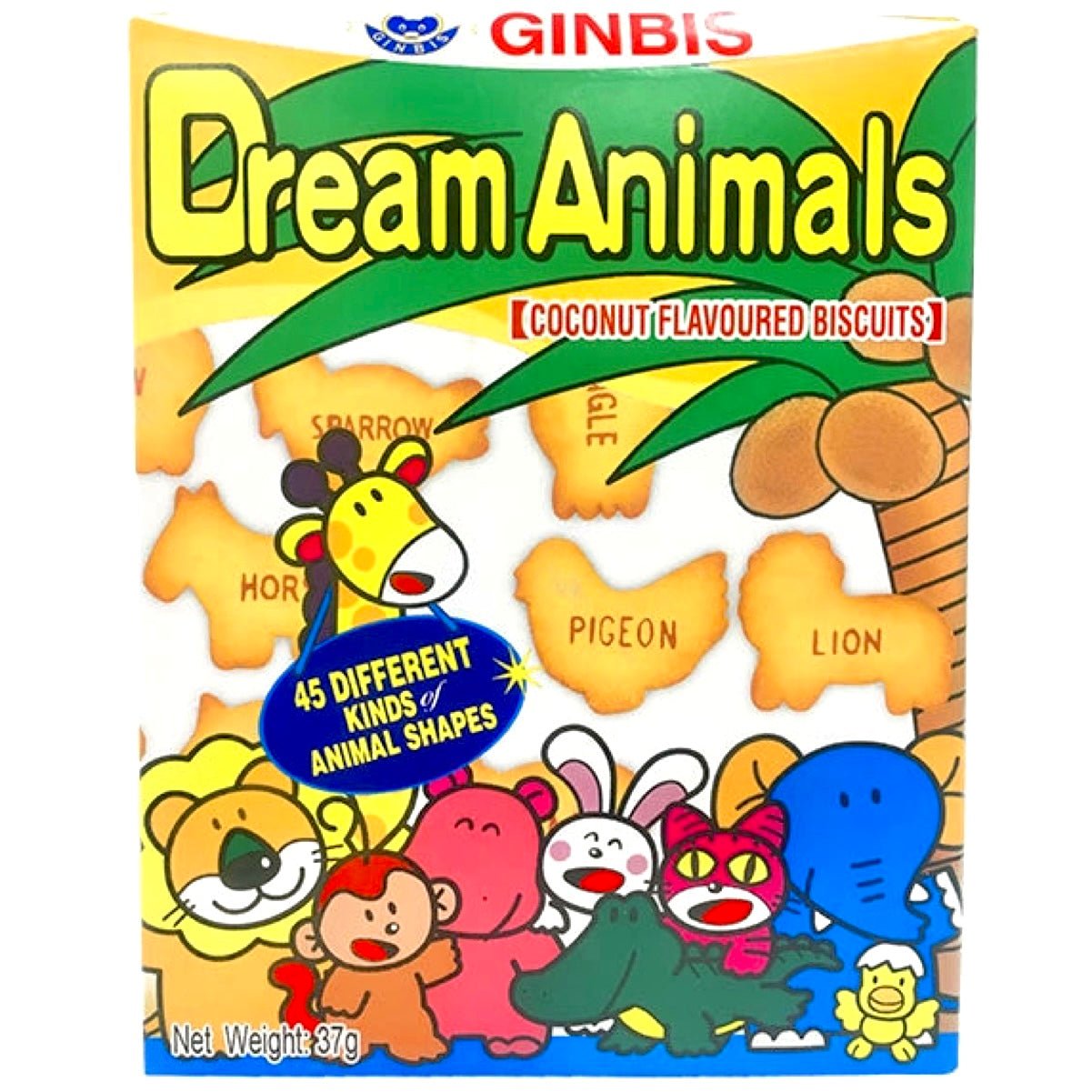 Ginbis Dream Animals Coconut Flavoured Biscuits 37g - Asian Online Superstore UK