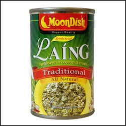 Savor the creamy texture of Moondish Laing, featuring tender taro leaves simmered in rich coconut cream, in a 155g pack.