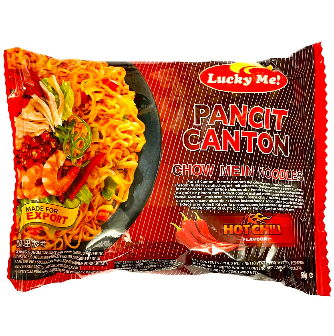 Lucky Me Pancit Canton Hot Chili (Instant Fried Noodles)60g - Asian Online Superstore UK