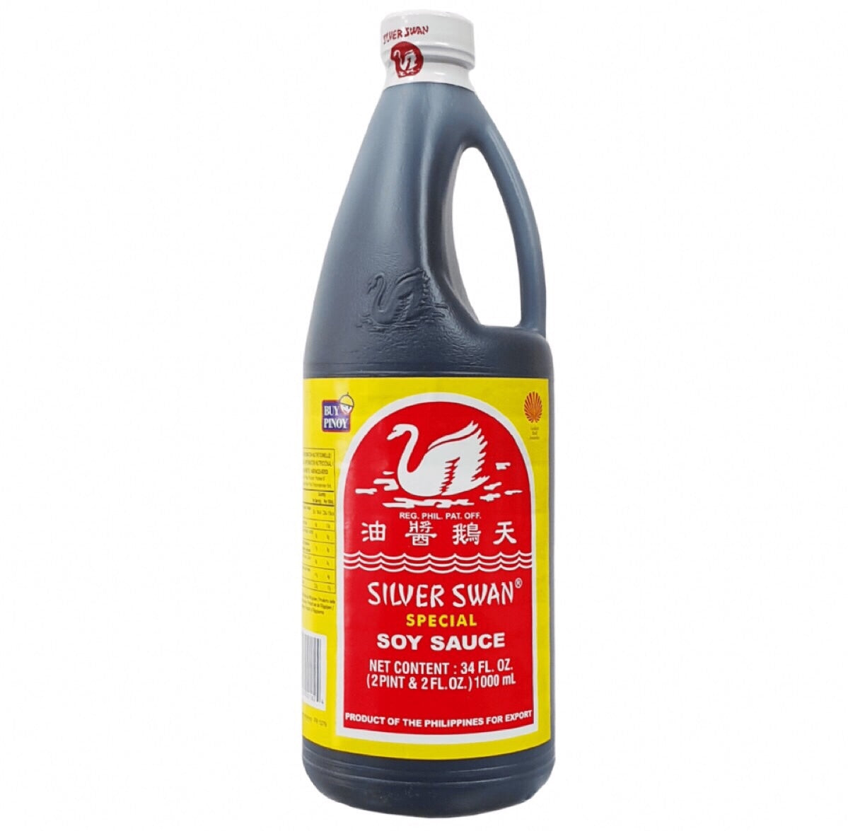 Silver Swan Special Soy Sauce 1L bottle, showcasing its iconic Filipino branding and rich, dark condiment inside.