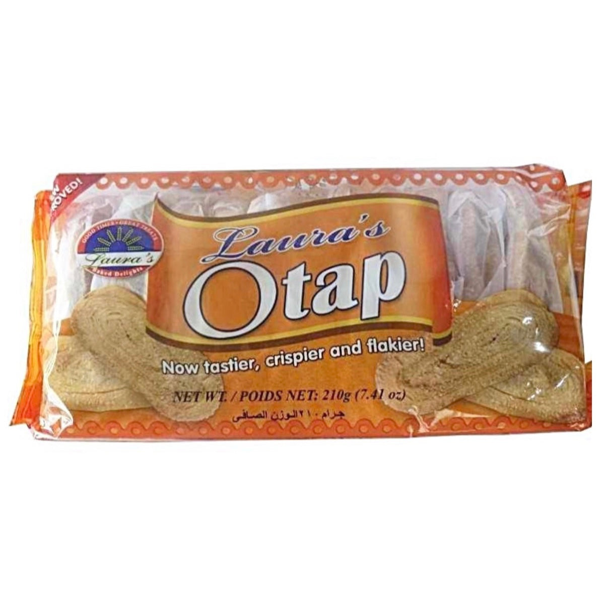 Crunchy and flaky Laura’s Otap Original Cookies in a 210g pack, showcasing golden, layered Filipino biscuits for snacking.