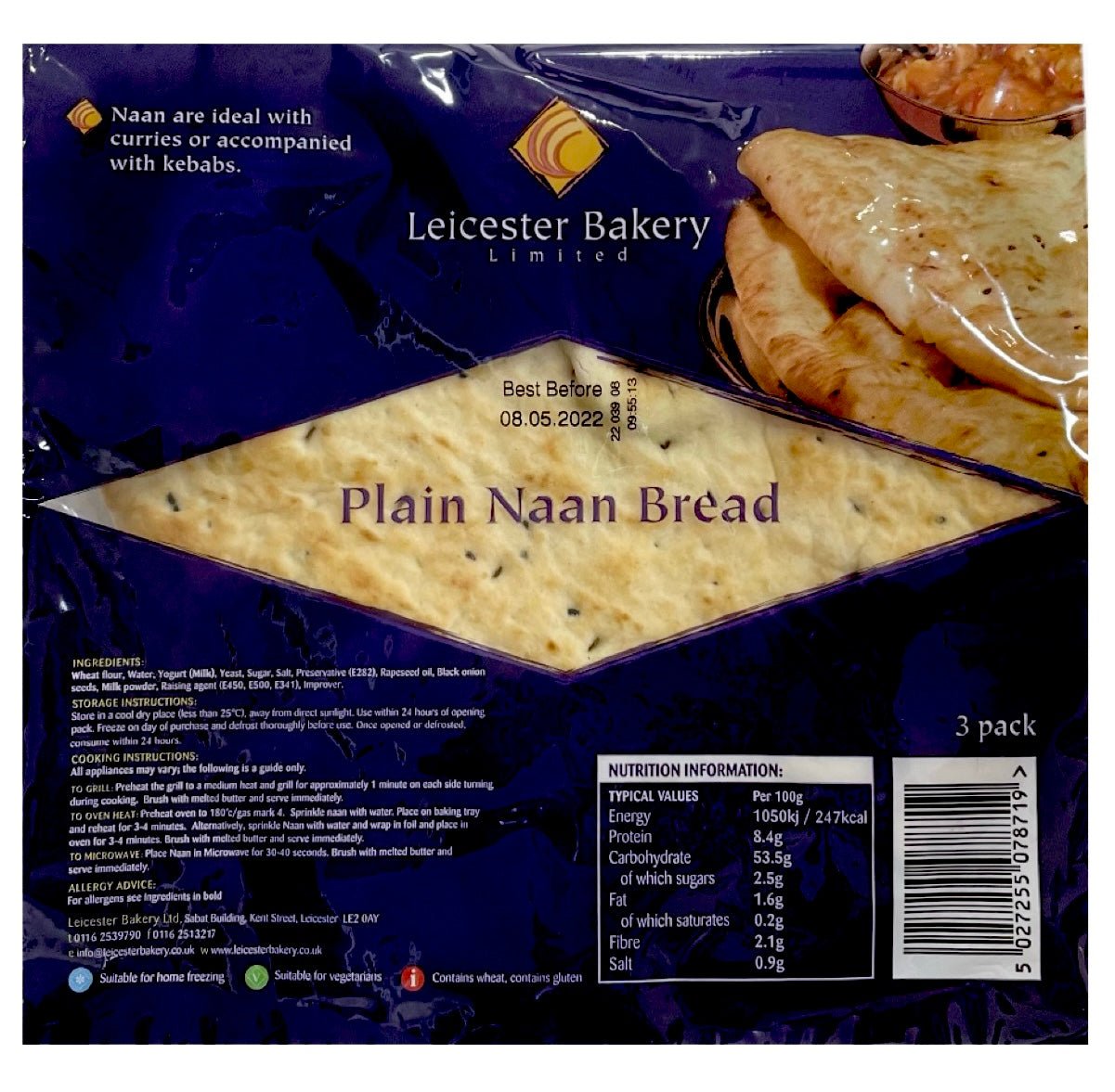 Leicester Bakery Plain Naan Bread 4’s 520g - Asian Online Superstore UK