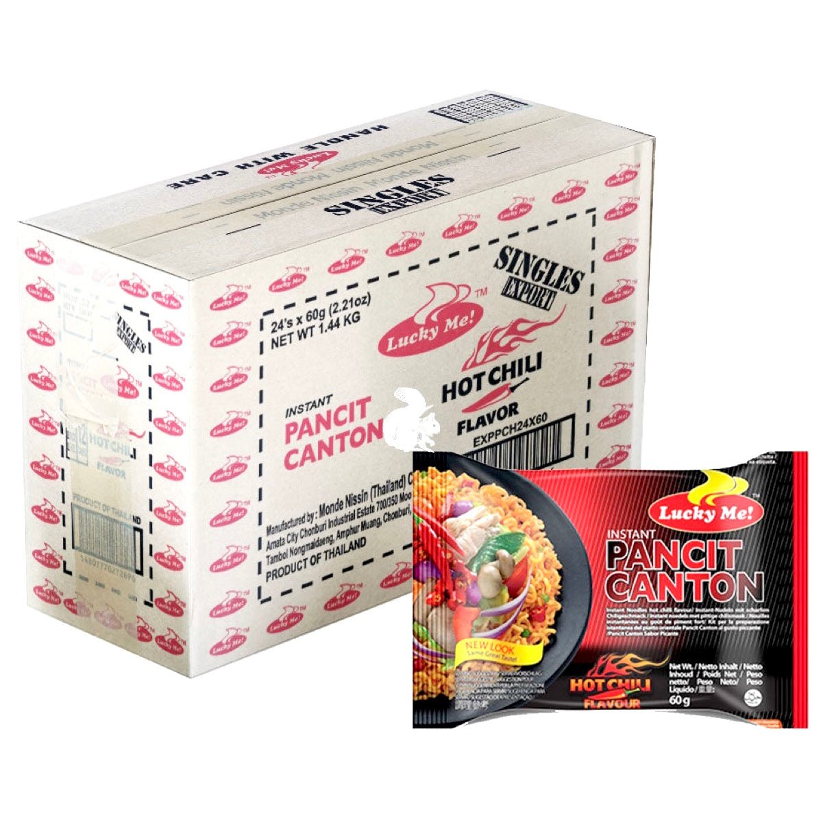 Lucky Me Pancit Canton Hot Chili (Instant Fried Noodles/Chowmien) 1Box (24x60g) 1.44kg - Asian Online Superstore UK