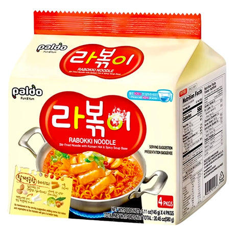 Paldo Rabokki Instant Stir-fried Noodles (Hot & Spicy Flavour) 4x145g