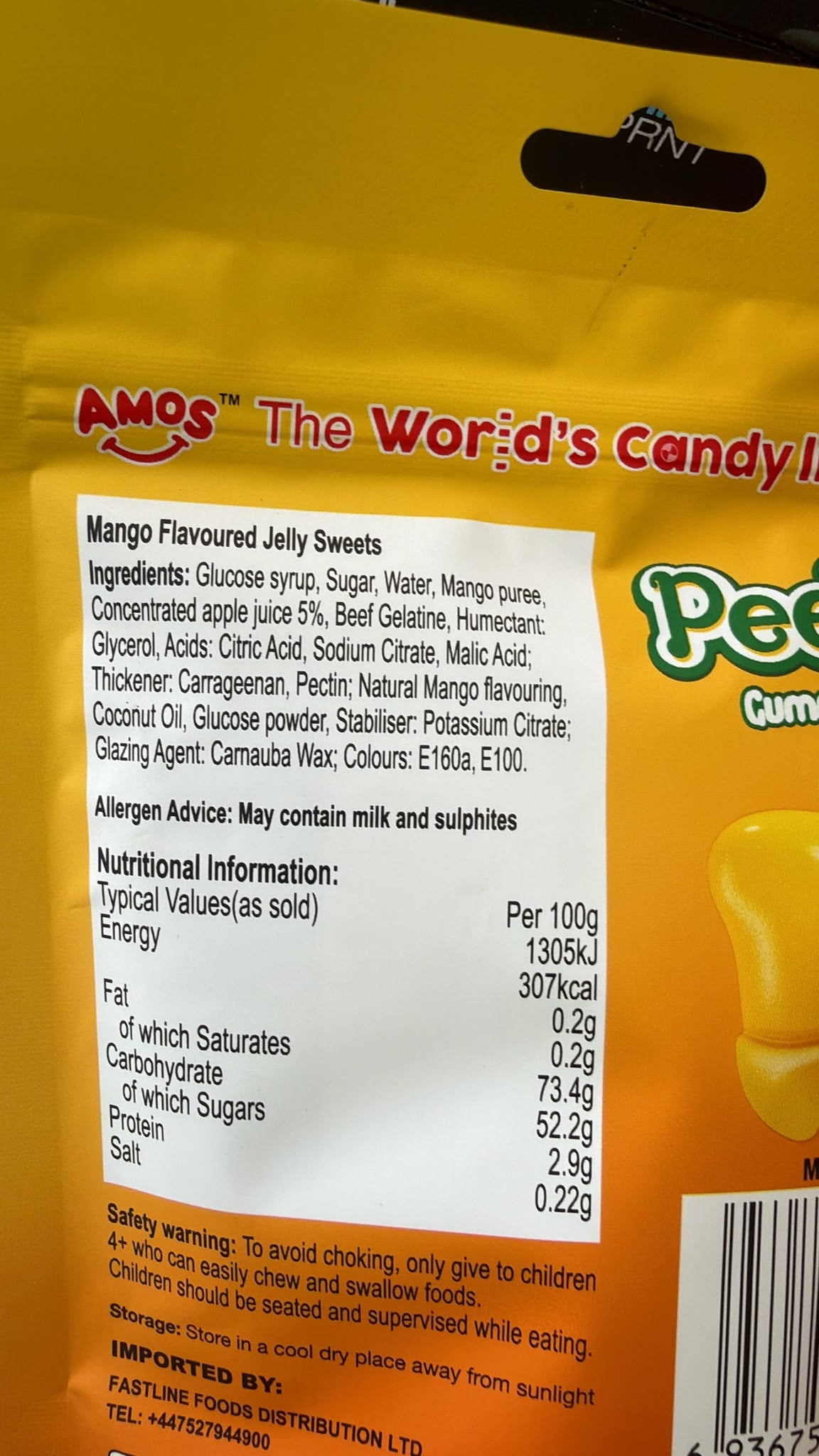 Amos Peelerz Gummy Mango Sweets 120g